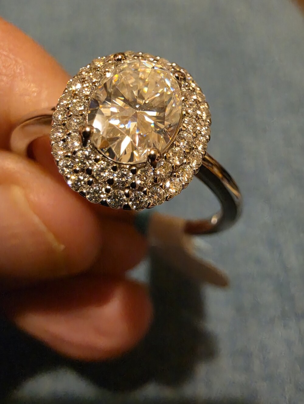 Moissanite Halo 1.87 CTW Ring Size 10 VVS D color Rhodium Plated. NWT